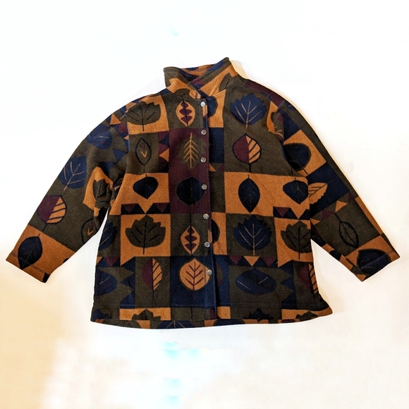 Falls Creek Jackets & Blazers - Falls Creek Vintage Leaf Print Fleece Yellow Green Red Blue